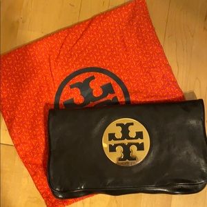 Tory Burch black and gold clutch